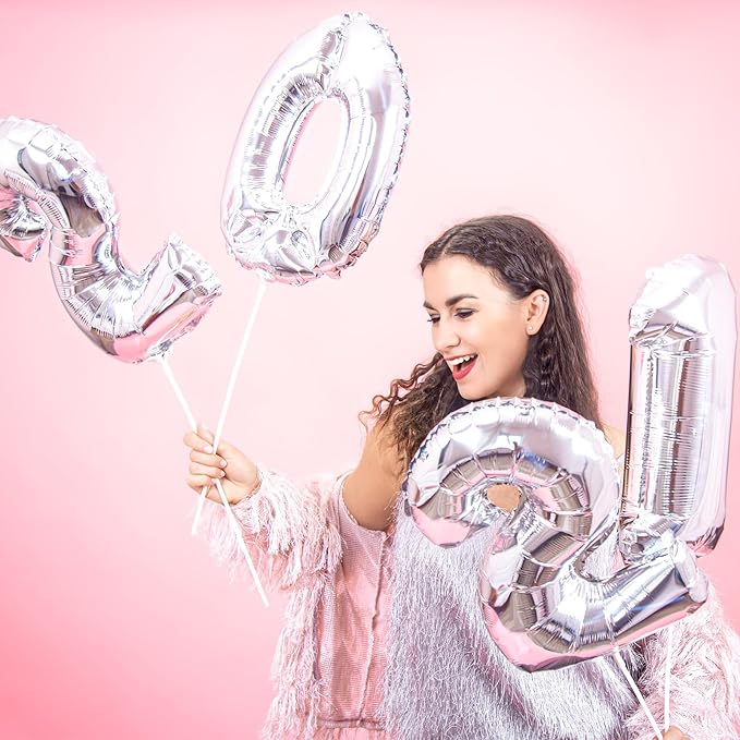 20 Pieces 2 Sets of 16 Inch Silver Number 0-9 Balloons – Foil Mylar Balloons for Custom Number Decorations, Birthday, Anniversary, Graduation, New Year, and DIY Party Decor