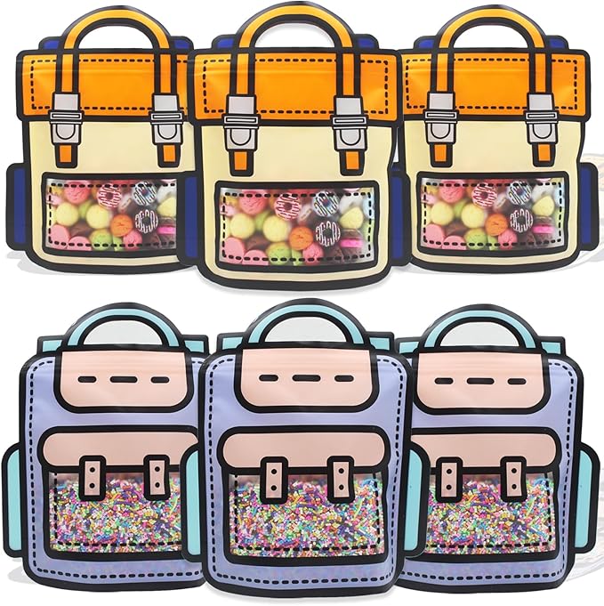 30 Pack Cartoon Backpack Goodie Bags Clear Gift Candy Bags with Handle Small Plastic Ziplock Seal Bag Smell Proof Reusable Resealable Storage Packaging For Home Party Favor Birthday Bag(Mixcolor)