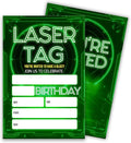 Laser Tag Birthday Party Invitations, Glow Neon Theme Invite Cards, 20 Count with Envelopes for Boys Girls Teen, 4 x 6 Double Sided Printed Fill In Blank Party Supplies- Green