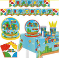 122Pcs Disposable Tableware Fits for Super Bros Party Supplies Table Decoration Kit for 20-Guests Includes Banner, Tableloth, Plates, Cups, Napkins, Forks and Knives