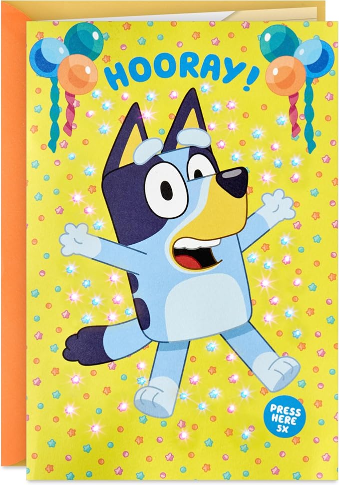 Hallmark Bluey Kids Birthday Card with Sound and Light (Happiest Day Ever) for Son, Daughter, Grandchild