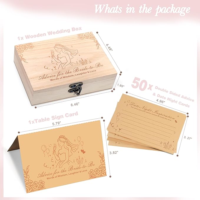 Advice And Wishes For Bride To Be, Wedding Advice Cards For Bridal Shower Decorations, Bridal Shower Games, Advice & Wishes Box For The Bride, Wedding Games For Reception, Style-001