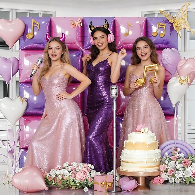 Pink and Purple Square Foil Balloons Wall, 25PCS Double Sided Pastel Pink Metallic Purple Balloons Backdrop Tunnel Flat Background Decorations for Girls Women Butterfly Theme Birthdays Baby Shower