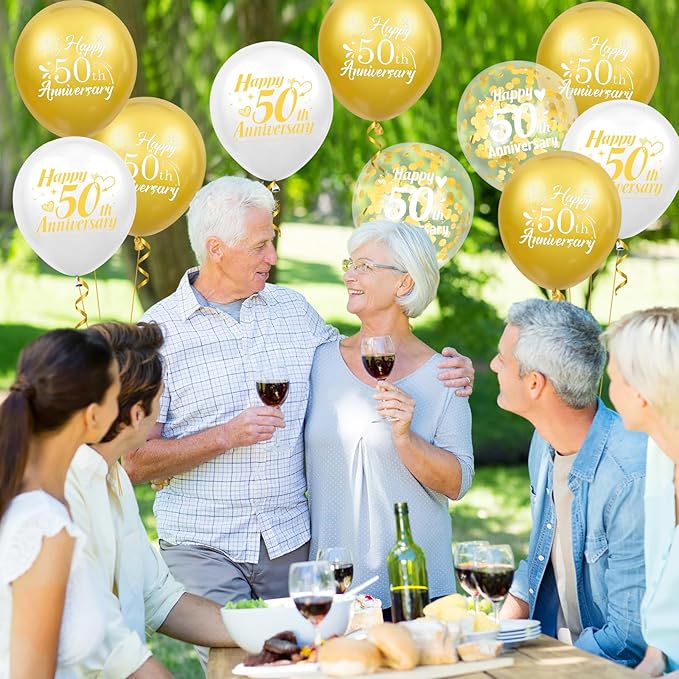 50th Anniversary Balloons 18Pcs White Gold 50th Anniversary Party Decorations for Women Men White Gold 12Inch Happy 50th Anniversary Latex Confetti Balloons for Indoor Outdoor Party Supplies