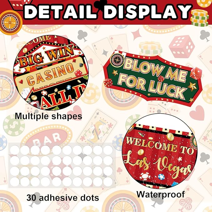 20 Pieces Casino Party Decorations Vegas Themed Party Directional Signs Casino Signs Welcome to Las Vegas Party Decorations Casino Night Poker Chip Dice Birthday Party Supplies