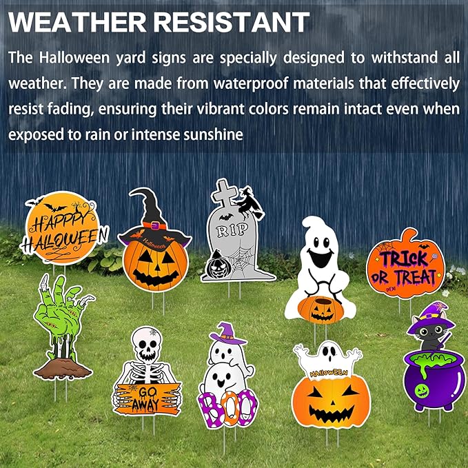 10 PCS Cute Halloween Decorations Outdoor Yard Signs,Large Yard Stakes Signs Pumpkin Ghost,Halloween Lawn Decoration for Family Friendly Kids Home Party Plastic Halloween Yard Stakes