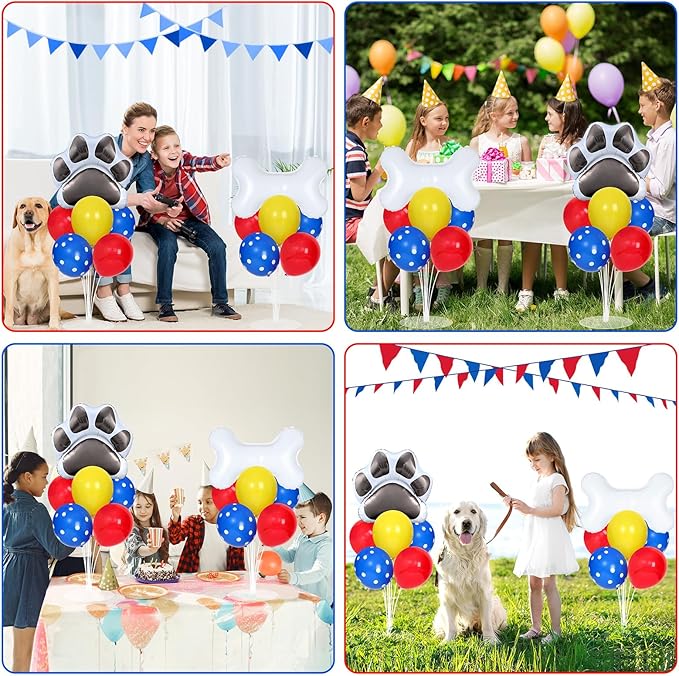Dog Paw Party Balloons Stand Kit 2 Sets with 2 Dog Paw Print Bone Shaped Foil Balloons Black Red Yellow Party Balloon Centerpiece for Tables for Boy Girl Pet Puppy Birthday Baby Shower Parties Decor