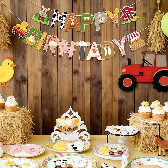 Farm Party Decorations Happy Birthday Banner Farm Party Banner Garland for Birthday Party Decorations Farm Party Supplies