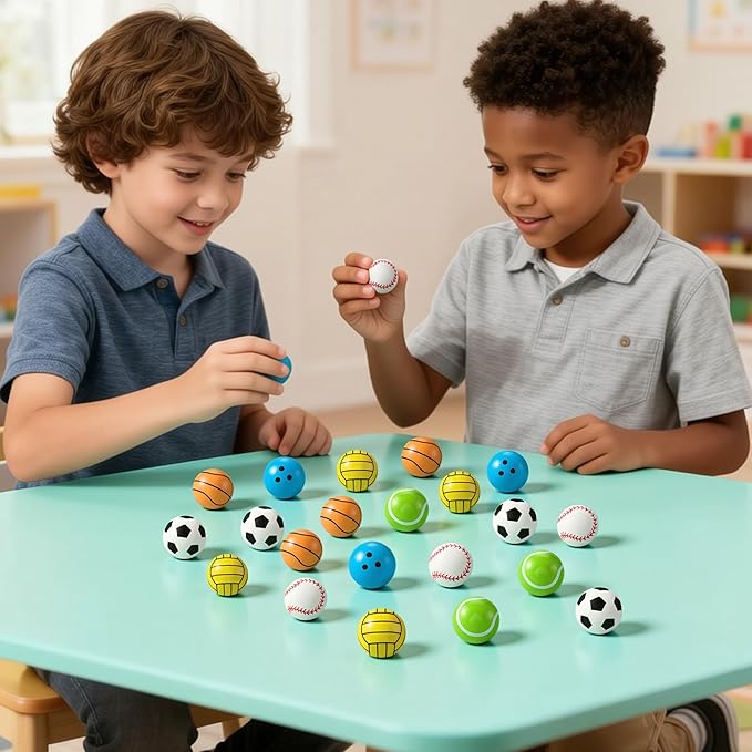 JOYIN 24 Pcs Multi-Sports Bouncy Balls Bulk with Storage Bag, 6 Style 32mm Small Balls for Kids Party Favors for Kids 4-8, Classroom Prizes, Treasure Box Toys & Goodie Bags Stuffers