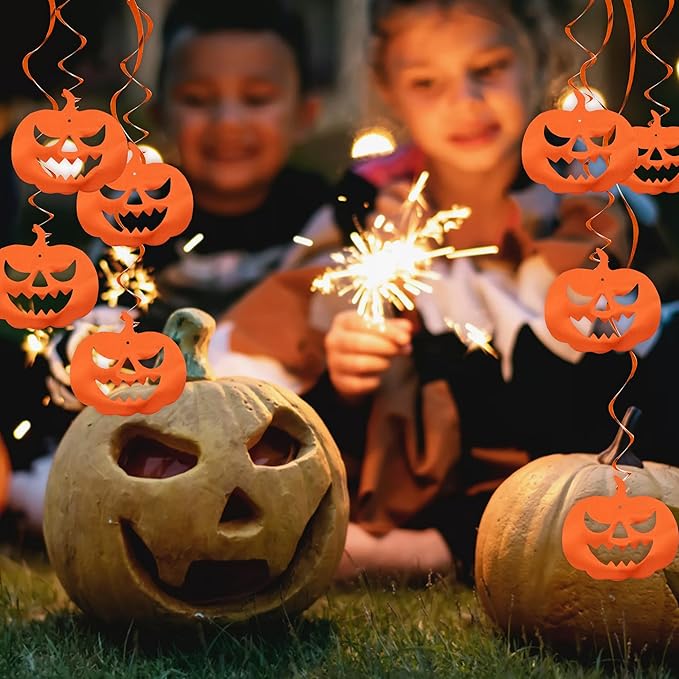 BEISHIDA Halloween Pumpkin Hanging Decorations - Orange Swirls, Horror Party Supplies for Pumpkin Theme Party Favors (15pcs)