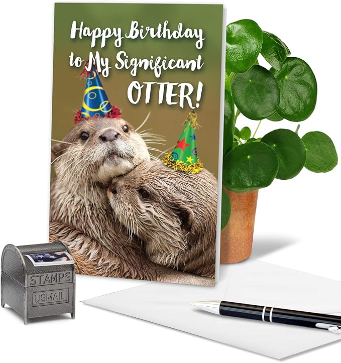 NobleWorks - 1 Cute Birthday Card with Envelope - Funny Wild Animals and Pets, Birthday Greeting - Otterly Awesome C6574GBDG