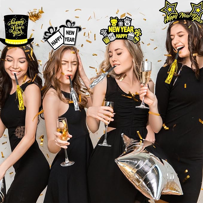 Openfly New Years Eve Party Supplies 2026 Happy New Year Headband Tiara New Year Fringed Noise Makers Party Favors