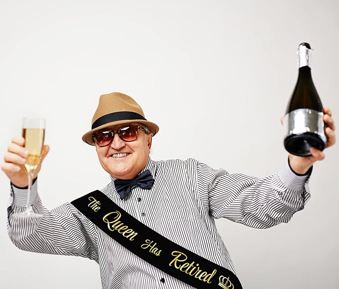 The Queen Has Retired Sash – Gold Foil Retirement Sash for Women. Great for Retirement Party and Events