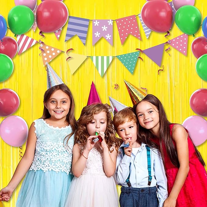 6 Pack Macaron Yellow Foil Fringe Curtains Backdrop, 3.28 x 9.8 Ft Metallic Streamers Tinsel Curtains Background for Photo Booth, Birthday, Halloween, Christmas, New Year Party Decorations