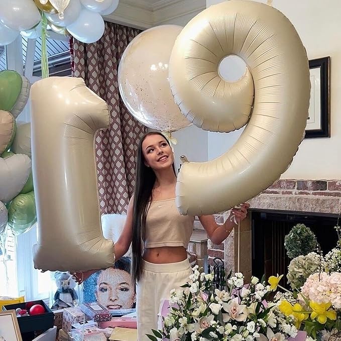 Biapian 40 Inch Cream Number 18 Balloon, 18th Birthday Balloons, Big Digital 18 or 81 Beige White Giant 18 Foil Balloon Helium for 81st 18th Birthday Decorations Anniversary Baby Shower Party Supplies