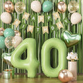 Sage Green 40th Birthday Decorations, Fabulous 40 Party Supplies for Women Men, Sand White & Cream Balloon Kit with Green Number 40 Balloon and Fringe Curtains
