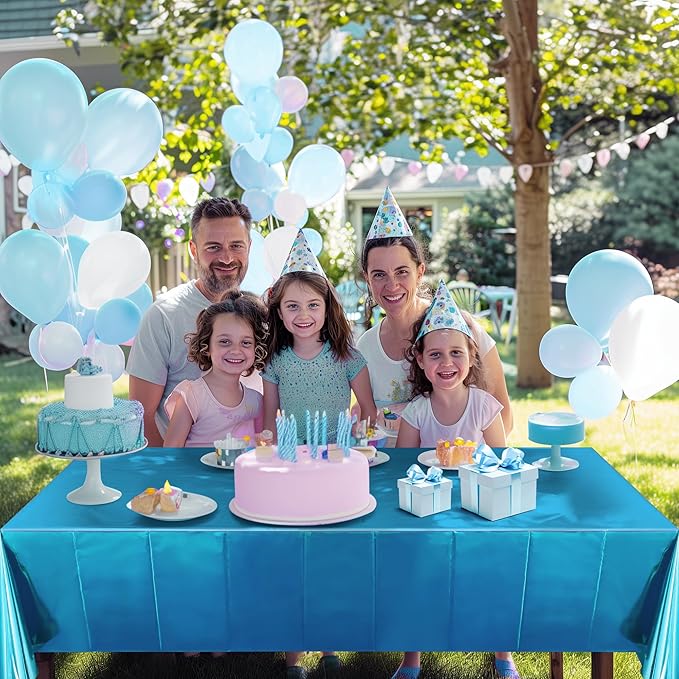 2 Pcs Lake Blue Foil Tablecloth 54 * 72inch Plastic Wedding Birthday Winter Party Turquoise Table Cloths Disposable Waterproof Aqua Table Cover for Graduation Anniversary Party Supplies