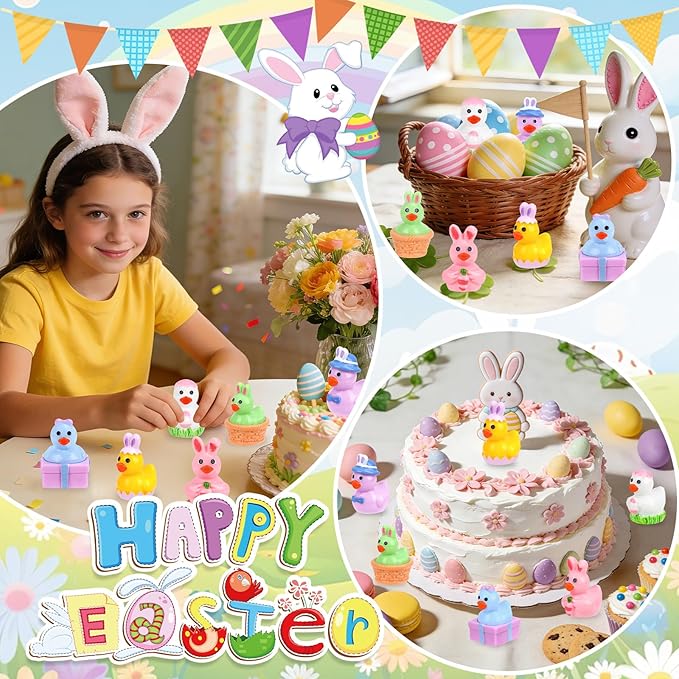 120 Pcs Easter Mini Ducks 6 Styles Miniature Resin Duck Figures to Hide Bulk Bunny Ear Egg Carrot Basket Eggshell Ducks for Easter Party Favors Home Tabletop Fairy Garden Landscape Potted Decor
