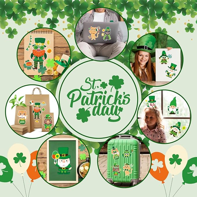 48 Sheets St. Patrick's Day Make a Face Stickers, Saint Patrick's Gnomes and Animals Crafts Stickers for Kids, Classroom Gifts and Party Favors Supplies