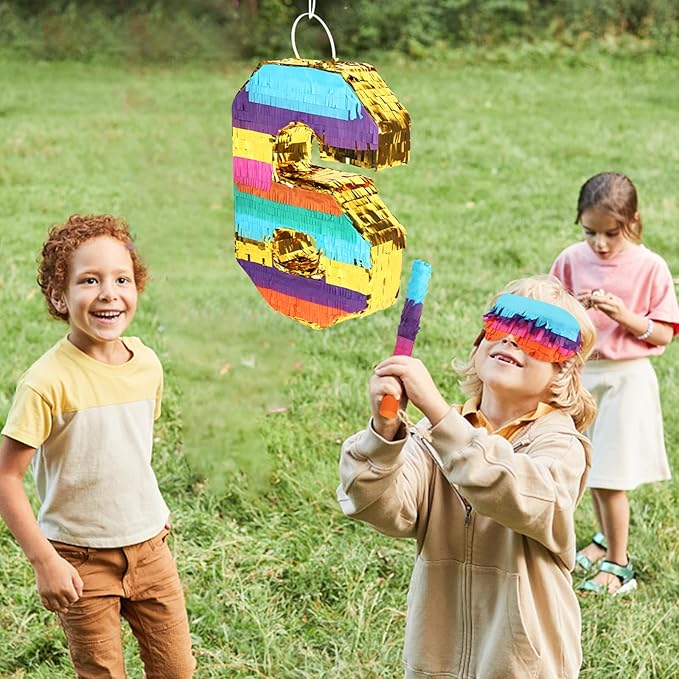 Rainbow Number 6 Pinata for 6th Birthday Party Decorations Fiesta Centerpieces Kids Anniversary Celebrations Birthday Party Supplies (16.1 x 10.6 x 3 Inches)