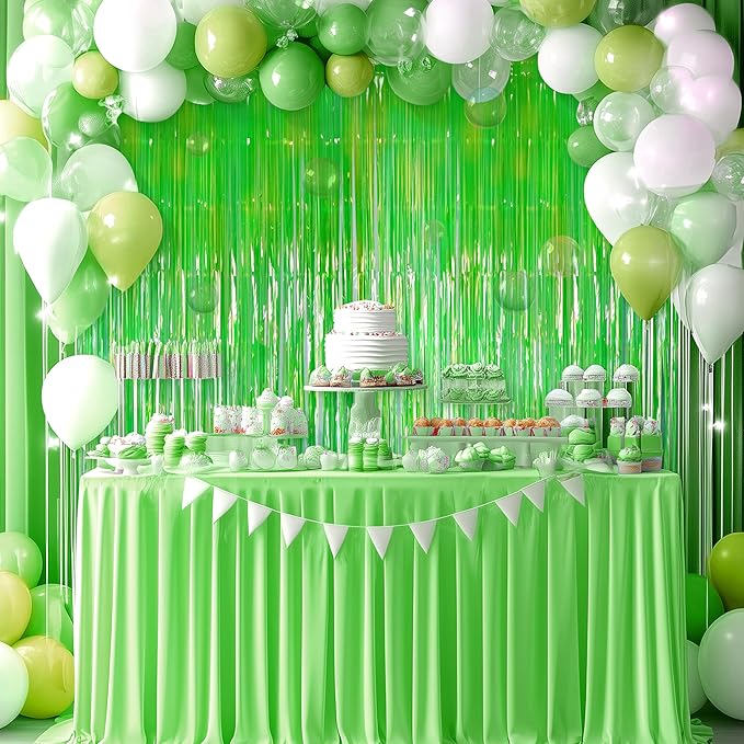 2 Pack Green Iridescent Streamers Backdrop, 3.3x6.6ft Foil Fringe Curtains Holographic Door Tinsel Streamers for Birthday, Wedding, Holiday, Bachelorette, Christmas Theme Party Decorations