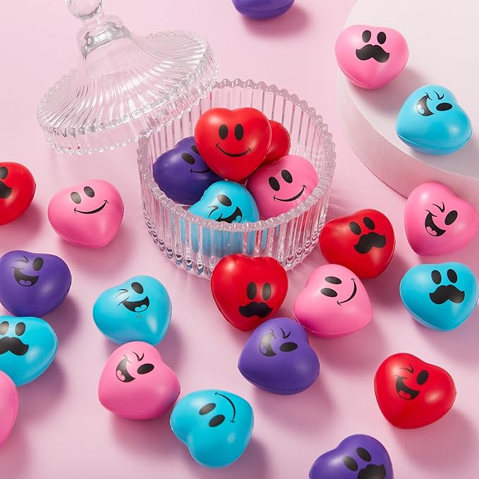 JOYIN 30 Pcs Valentine's Day Heart Shape Stress Ball, Valentines 1.5 inch Heart Ball Squishy Toy Exchange Gift for Kids, Stress Relief Party Favors, Holiday Reward Prizes