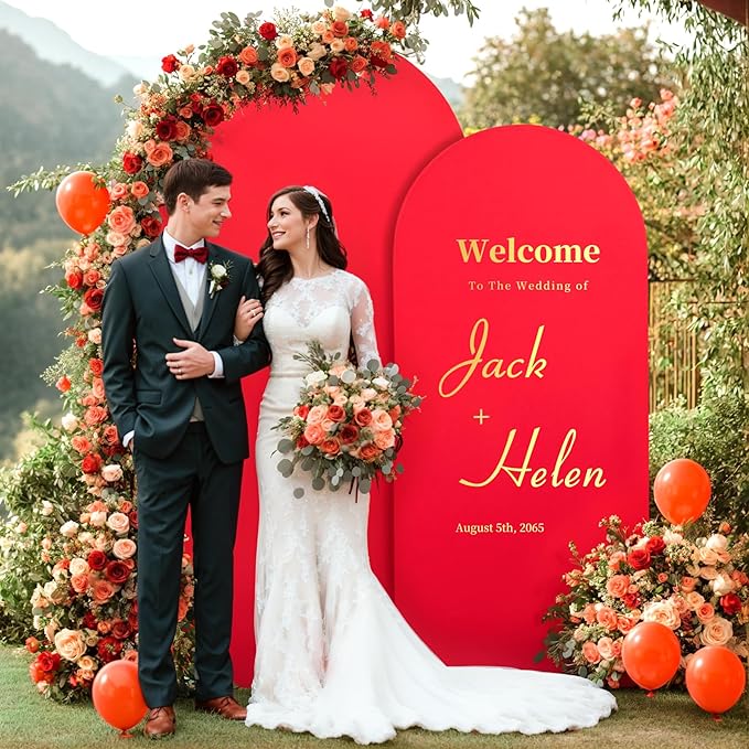 Red Arch Backdrop Covers - 7.2FT, 6FT Spandex Fitted Wedding Arch Stand Covers Round Top Chiara Stretchy Arch Backdrop Cover for Christmas Wedding Birthday Party Decoration