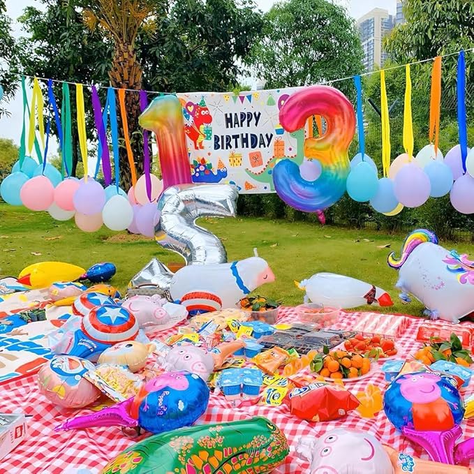 Rainbow Number 1 Balloon 40 Inch Rainbow 1 Balloon Giant Helium Foil Number 0 to 9 Balloons Birthday Wedding Party Digital Decorations Number 1