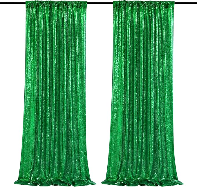 B-COOL Green Sequin Backdrop Curtain Sparkly Drapes 2 Panels 2ftx8ft for Shimmer Emerald Green Curtain Birthday Party Backdrop Decorations