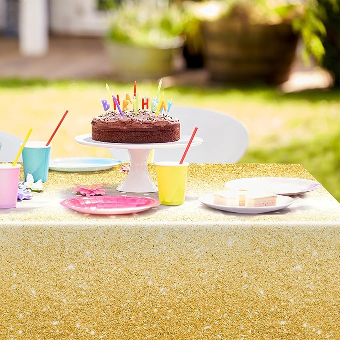 2 Pack Golden Tablecloth 54 x 108 Inch Disposable Gradient Yellow Gold Plastic Tablecloth Light Gold Table Cover for Wedding Birthday Anniversary Party Decoration Dining Outdoor Picnics