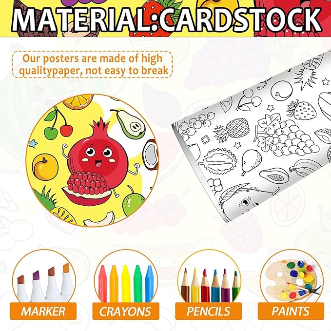 ZOIIWA Summer Fruit Coloring Poster for Giant Coloring Poster Large Fruit Coloring Tablecloth Jumbo Coloring Books for Home Birthday Party Supplies Favor 31.4 x 43.3 Inch