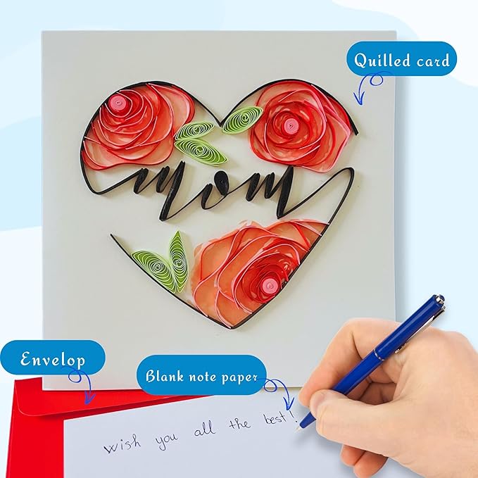 Quilling Cards, handmade card, quilled cards with Handmade Art for all occasions: quilling birthday card for women, Birthday card, mother... colorful heart design (Mom)
