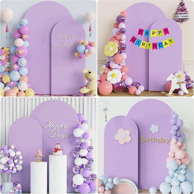 Wokceer Wedding Arch Cover 7.2FT, 6FT Spandex Fitted Wedding Arch Stand Covers 2 Set Round Top Chiara Arch Backdrop Stands Cover for Birthday Party Ceremony Banquet Decoration Lavender