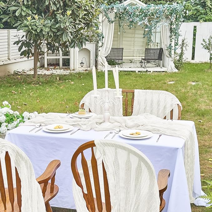 IVAPUPU 2 Pcs Cheesecloth Table Runner - 10ft Ivory White Easter Spring Boho Gauze Cheese Cloth Table Runners for Baby Shower Decoration Wedding Party Garden Farmhouse Decor