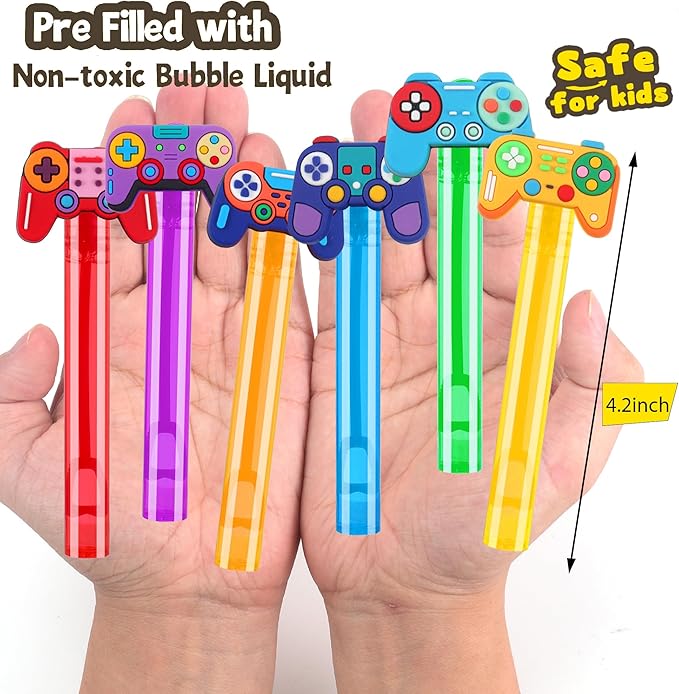 24Pcs Video Game Bubble Wands for Kids Party Favors Supplies Decorations, Pinata Goodie Bag Stuffers & Classroom Prizes Valentines Easter Halloween Christmas Stuffers