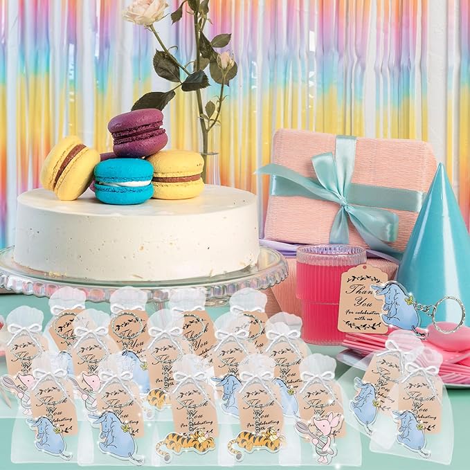 72pcs Winnie Baby Shower Favors Keychain, Winnie themed Birthday Party Supplies, 24 Acrylic Keychains, 24 Tags, 24 Gift Bags for Winnie Themed Party