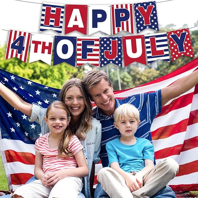 YQUQWN 4th of July Banner - Happy 4th of July Banner for Independence Day Decorations, Patriotic Party Supplies