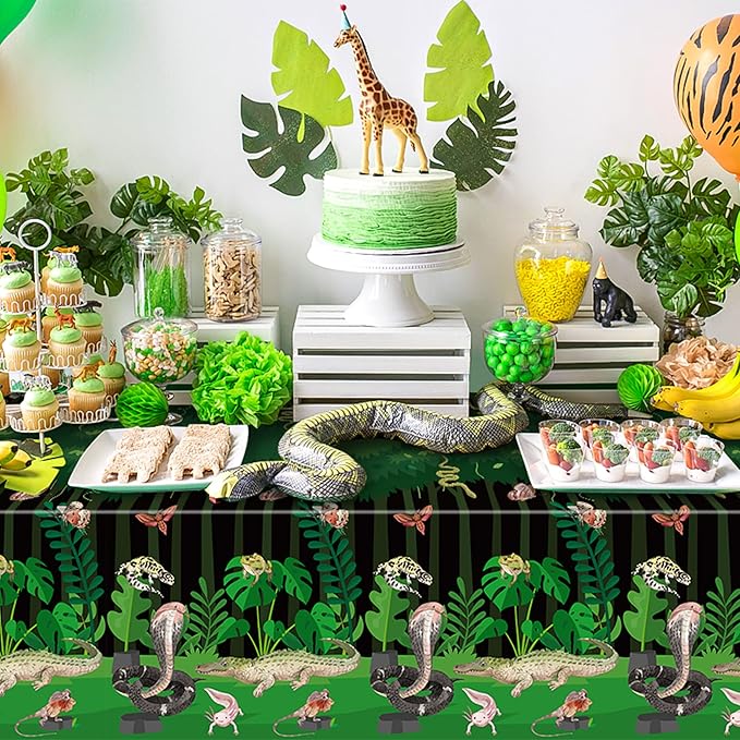 Disposable Plastic Table Cover - 3-Packs(54x108 Inch) Reptile Swamp Tablecloth Disposable Waterproof Plastic Rectangle Table Cover Player Sports Tablecloth Birthday Party Decoration Supplies
