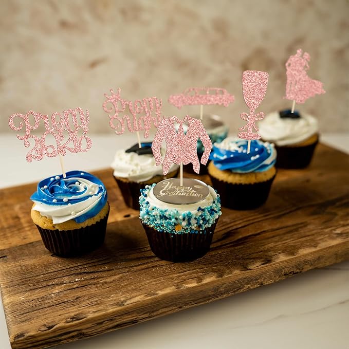 Gyufise 24Pcs Prom Cupcake Topper Prom Decorations for Prom Graduation Cupcake Topper 2026 Graduation Decorations Class of 2026 College Graduation Decorations Rose Gold