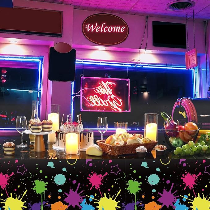 Glow Party Table Covers Neon Plastic Tablecloths 108 x 54 Inch Disposable Neon Glow Table Cloths for Black Light Birthday Party Supplies Decorations(4 Pieces)