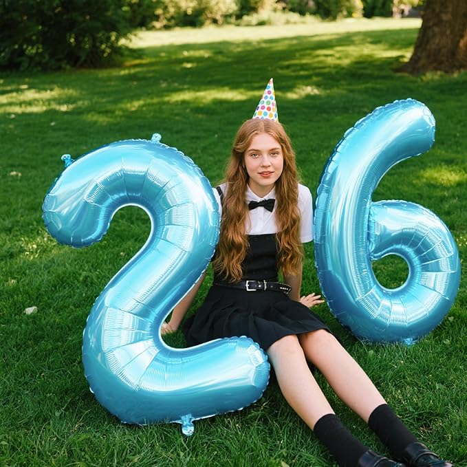 40 Inch Light Blue Number 26 Digital Balloon,Jumbo Mylar Foil Helium Balloon for 26 Balloons for Birthday Party,Wedding Anniversary Party Decorations