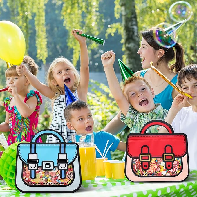 Lati Small 24PCS Birthday Party Favors Goodie Bags - Cartoon Style Durable Plastics Gift with Handles for Candy Treats,Events