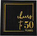 Cheers to Years Cocktail Napkins - 50 PK - 3-Ply Birthday Napkins 5x5 Inches Disposable Party Napkins Beverage Paper Napkins or Birthday Decorations Wedding Anniversary Black and Gold (50 Years)