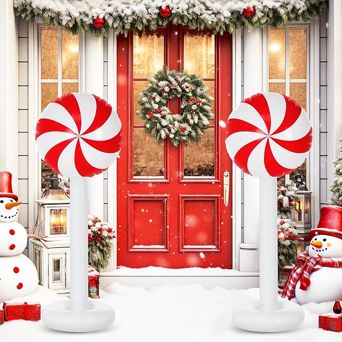 1 Pcs Christmas Inflatable Outdoor Decorations 4 FT Christmas Candy Inflatable Column Decoration for Winter Xmas Lawn Yard Garden Home Decor