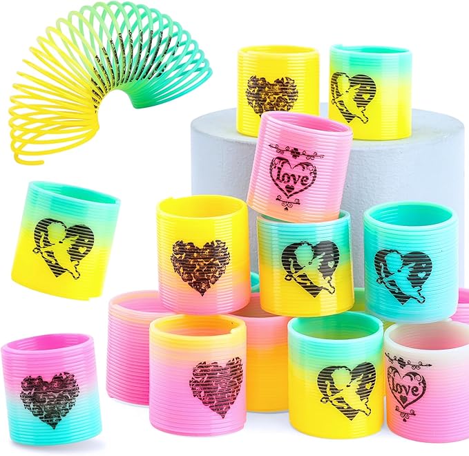 36 Packs Spring Rainbow Magic Fidget Stress Coil Mini Springs Bulk Toys Valentine's Day Wedding Party Favor Goodie Bag Stuffers For Kids Boys Girls (Love)