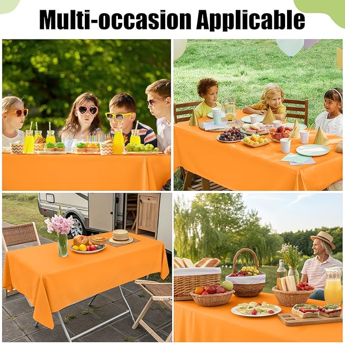 Smiry Disposable Table Cloth - 12 Pack, 54 x 108 Inch Waterproof Rectangle Tablecloths for Parties, Decorative Plastic Table Cover, Leakproof & Sturdy, Orange