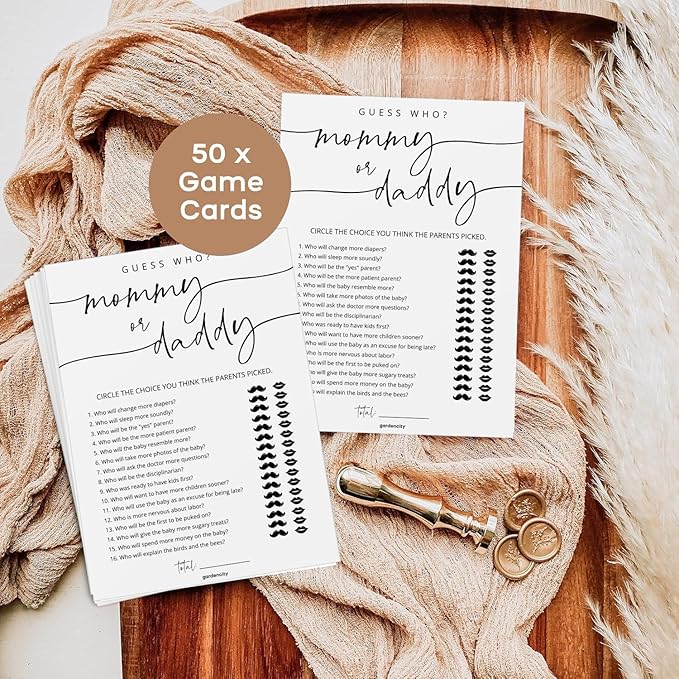 GardenCity 50 Mommy or Daddy? Baby Shower Game Cards, Fun Baby Shower Games for Boy or Girl, Gender Neutral - Minimalist