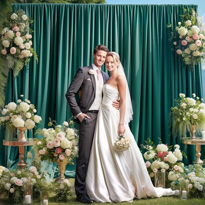 40x10FT Hunter Green Backdrop Curtains for Wedding Parties,Wrinkle Free Polyester Photography Backdrop Drapes for Baby Shower Birthday Parties Stage Background Stand Decorations 4x10ft,10 Panels