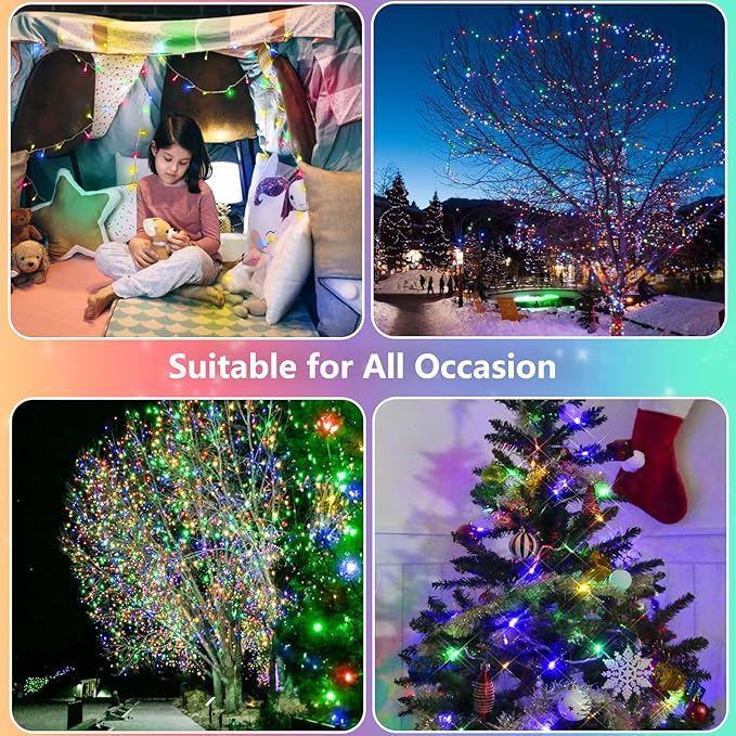 2 Pack String Lights Battery Operated with Timer, 66FT 200 LED Waterproof Battery Twinkle Lights, 8 Modes Fairy Light for Indoor & Outdoor Party Bedroom Porch Tree Christmas Decorations (Multicolor)