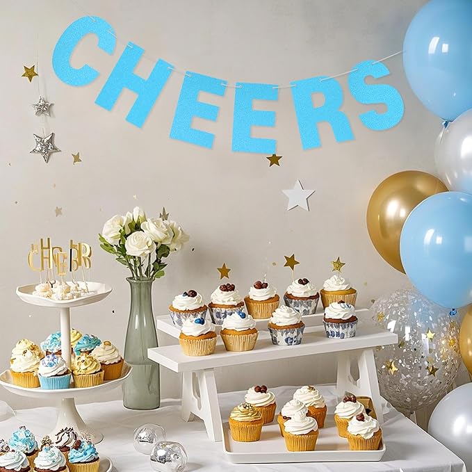 DIY Banner Kit with Letters Glitter Letters Champagne Light Blue Birthday Graduation Banner Custom Party Hanging Banner for Graduation Wedding Party Baby Shower Decoration (Light Blue)